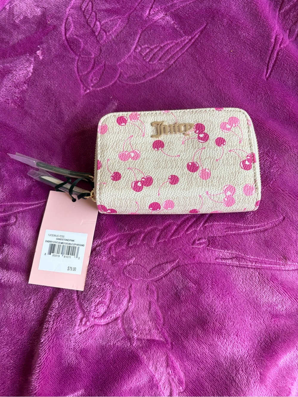 Juicy Couture Cream and Pink Cherry Print Zip Wallet